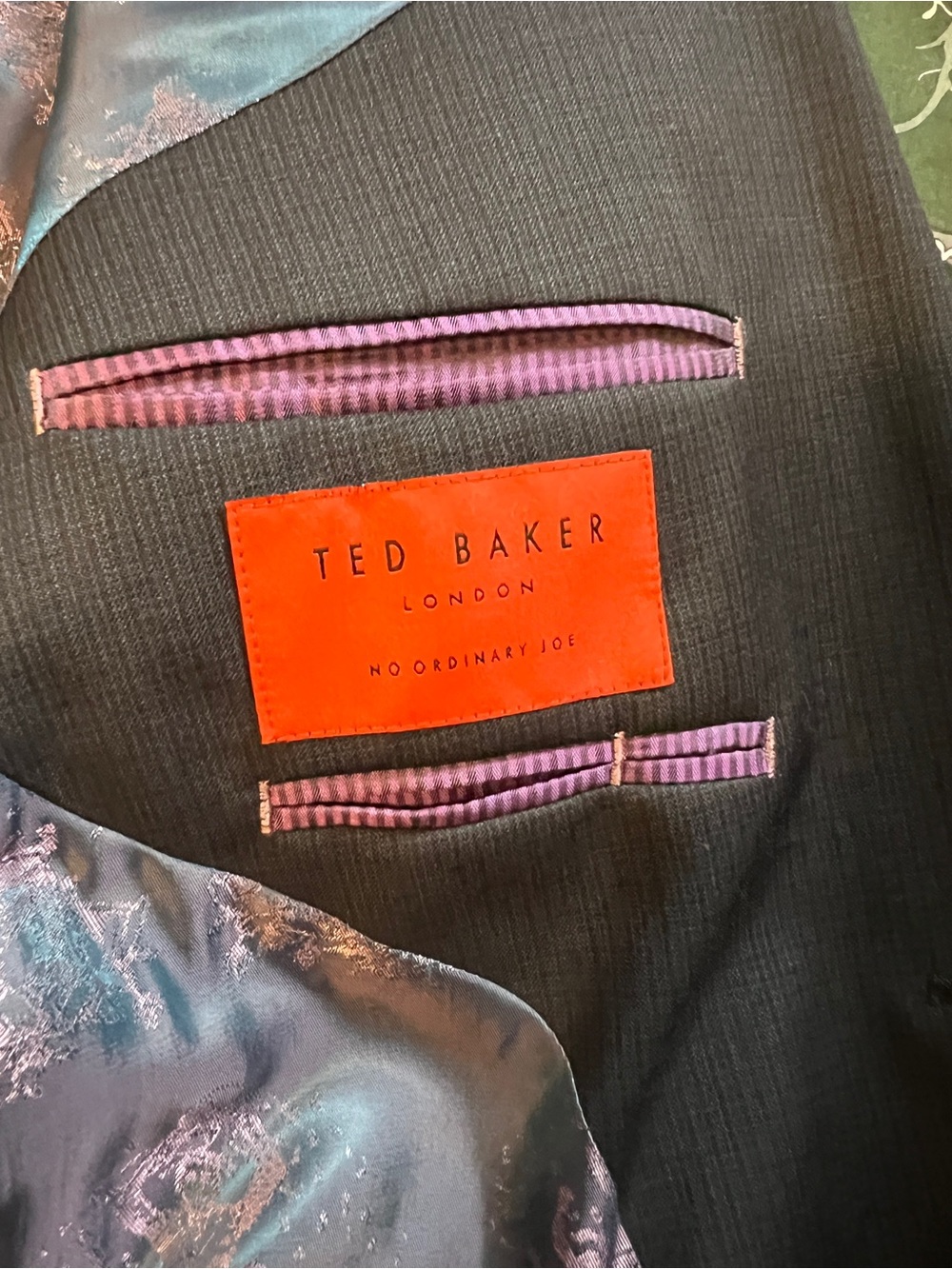Ted Baker Dark Navy Pinstripe Blazer with Patterned Lining - Picture 2 of 6